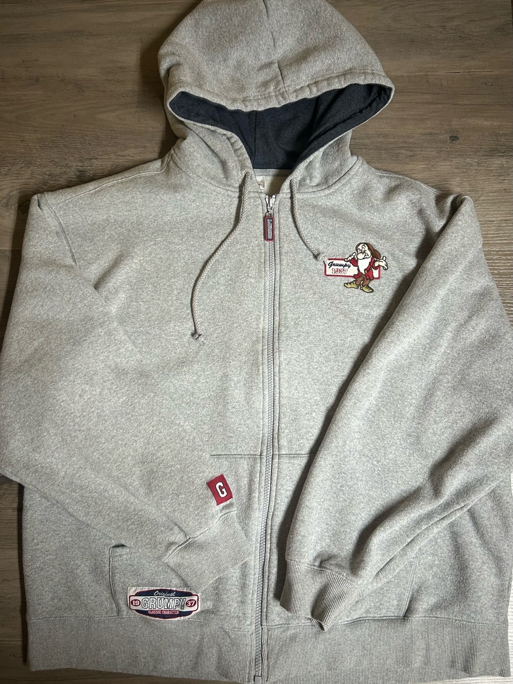 Disney Original Grumpy 1937 Grey Full-Zip Hooded Jacket
